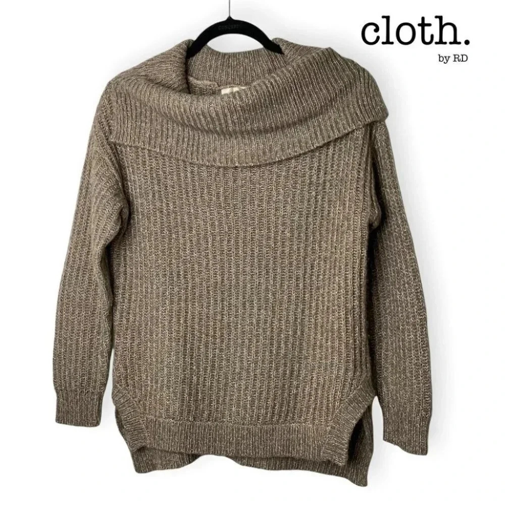 cloth. by RD Oversized Cowl Neck Brown Knit Sweater